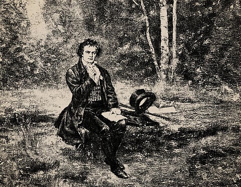 Portrait of Ludwig van Beethoven (1770-1827). Vintage etching circa late 19th century from iStock