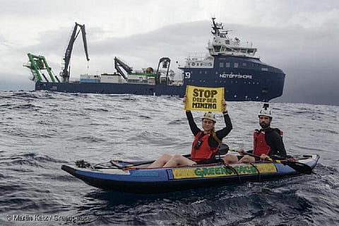 In November 2023, Nauru Ocean Resources Inc notified ISA of a disruption of its permitted exploration activities by representatives of Greenpeace International. However, multiple member states have reaffirmed the right to peaceful protest at sea. Photo: Martin Katz / Greenpeace via X (formerly known as Twitter)