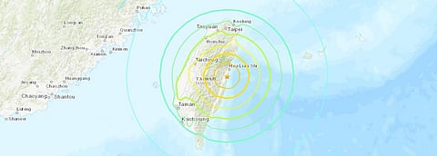 A map released by the US Geological Survey showing the island of Taiwan being struck by the quake