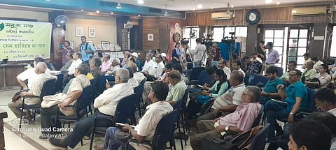 The manifesto being unveiled during meetings with politicians in Kolkata. Photo: Jayanta Basu