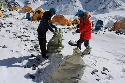 This image was shared by Mission of China to the EU on its X (Formerly Twitter) handle @ChinaEUMission in 2020. It shows the Tibetan side of Everest being cleaned.
