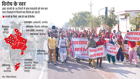 राजस्थान के हनुमानगढ़ नगर परिषद में शामिल किए गए दो गांव के लोग सरकार के फैसले का विरोध कर रहे हैं