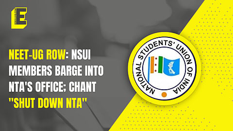 Visuals from the scene shared by NSUI showed scores of its members raising slogans inside the building of the NTA