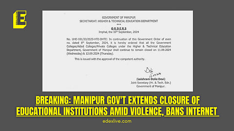 BREAKING: Manipur gov't extends closure of educational institutions amid violence, bans internet