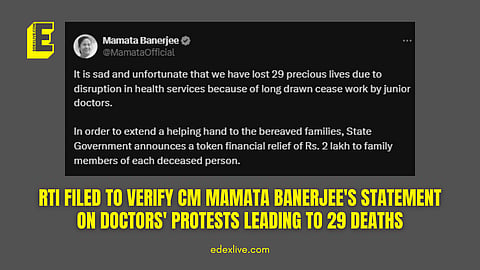 RTI filed to verify CM Mamata Banerjee's statement on doctors' protests leading to 29 deaths