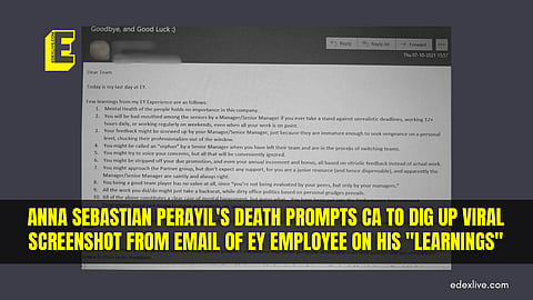 Anna Sebastian Perayil's death prompts CA to dig up viral screenshot from email of EY employee on his "learnings"