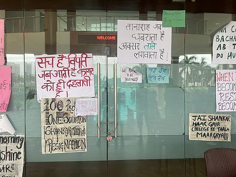 Visuals from the RGNUL admin bloc, with posters from protestors. Image used for representational purposes. 