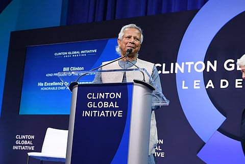 Bangladesh Chief Advisor Muhammea Yunus addressing the Clinton Global Initiative. 
