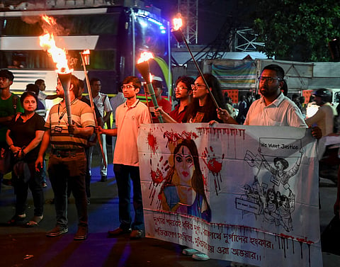 Junior doctors during a torch rally on Sunday, Sept 29