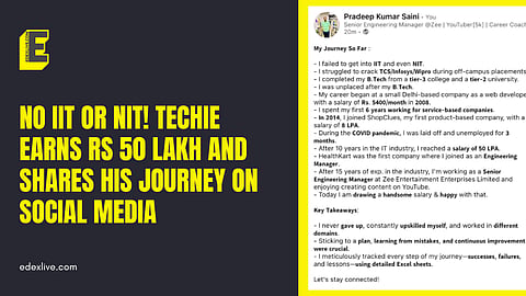 No IIT or NIT! Techie earns Rs 50 lakh and shares his journey on social media