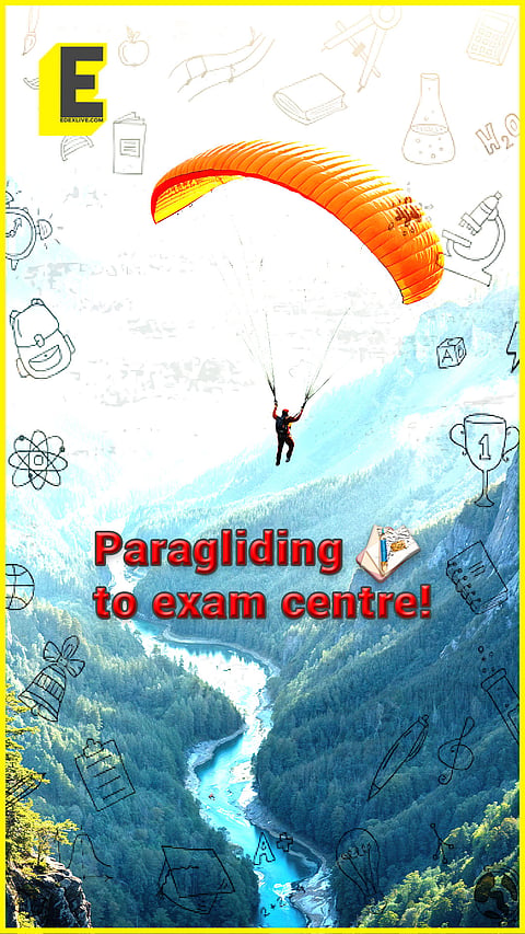 This student chose paragliding to beat the traffic and reach the exam centre...
