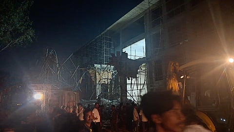 The collapsed portico