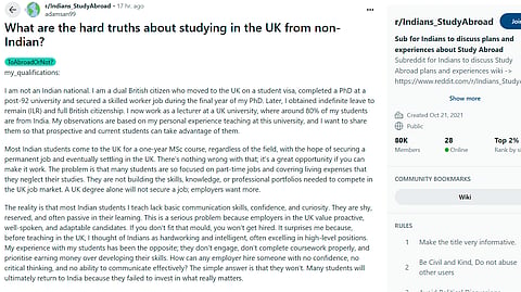 A UK-based lecturer’s candid Reddit post has triggered conversations about skill gaps, missed opportunities, and hard truths for Indian students abroad

