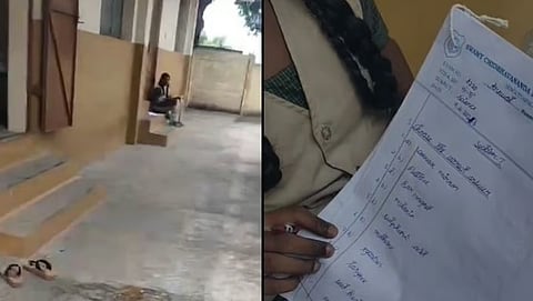Visuals from the viral video show the student seated outside the classroom, forced to write the exam without a table or chair