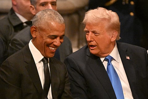 Former US President Barack Obama  with President Donald Trump