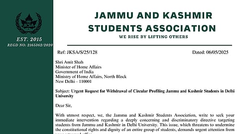Student body urges Union Home Minister to intervene as Delhi University seeks personal data only from Jammu and Kashmir students

