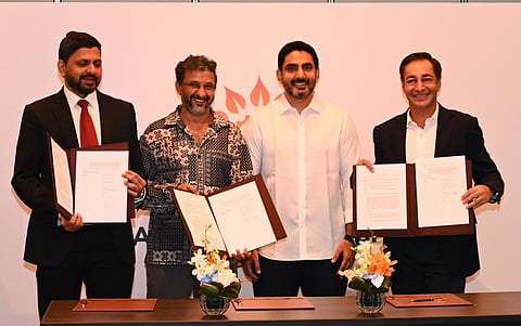 Andhra Pradesh Minister Nara Lokesh with dignitaries 