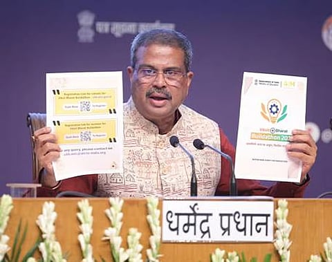 Education Minister Dharmendra Pradhan introducing Viksit Bharat Buildathon 2025