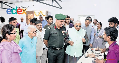 Officials interact with students during the inauguration of the CV Raman Science Centre