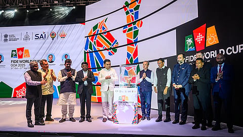 Dignitaries unveil the Viswanathan Anand Cup on Friday in Goa