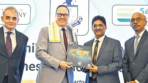 Saxony minister Dirk Panter (second from left) and MSME Additional Chief Secretary Atul Anand at the Tamil Nadu-Saxony Business Conclave on Tuesday 