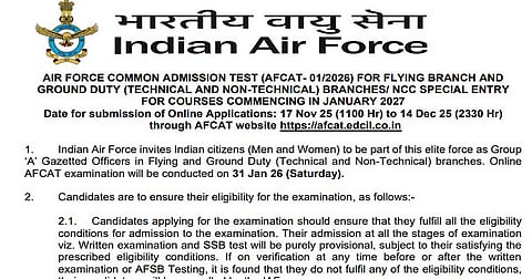 IAF AFCAT 1 Exam 2026: Registration Begins Today, Check Application and Selection Details
