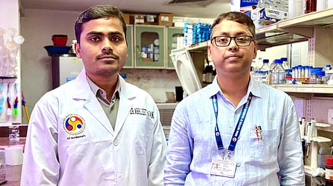 Prof Debasish Das, Dept. of Bioscience and Bioengineering (on the right), along with his research scholar, Mr Abhijeet Mahana (on the left)