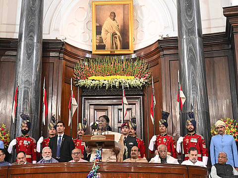 President Droupadi Murmu speaking at Constitution Day funciton in Samvidhan Sadan (Photo/PIB)