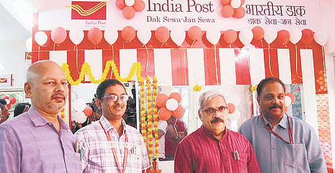 Andhra University Vice Chancellor G P Raja Sekhar, Postmaster General, Visakhapatnam Region, V S Jayasankar inaugurating the Gen Z Post Office in Visakhapatnam on Tuesday.