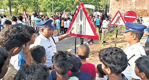 In Adilabad, zebra crossings became a summer lesson