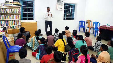 Vishanth takes tuition classes in Ennore for children studying in government schools 