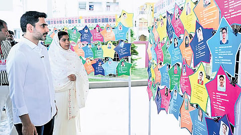Minister for HRD and IT Nara Lokesh during the Shining Stars programme on Monday.