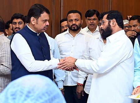 Mumbai: Maharashtra Chief Minister Devendra Fadnavis and Deputy Chief Minister Eknath Shinde attend the