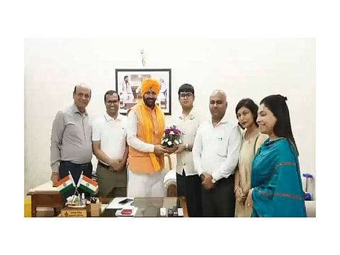 Haryana CM Nayab Singh Saini congratulates NEET UG 2026 AIR 2 holder Panshul Bansal in Chandigarh