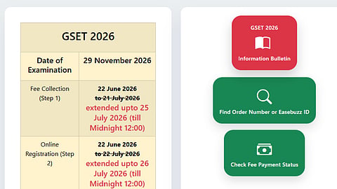 GSET 2026 registration last date extended