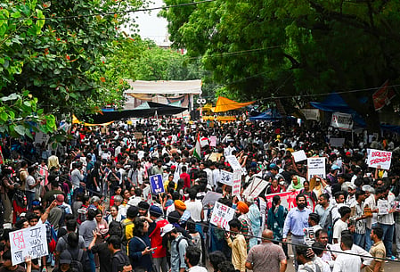 New Delhi: Protesters gather at Jantar Mantar during the Cockroach Janata Party’s protest demanding the resignation of Union Education Minister Dharmendra Pradhan over alleged examination irregularities at Jantar Mantar in New Delhi on Thursday, July 23, 2026. (Photo: IANS/Wasim Sarvar)