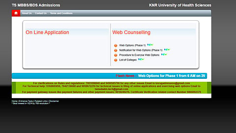 KNRUHS Telangana NEET UG Web Options 2026