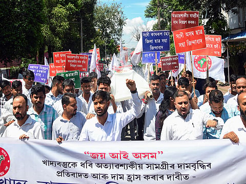 All Assam Students’ Union stages protest in Dibrugarh over rising prices of essential commodities