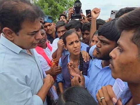 KTR assures polytechnic students of raising their issues in Telangana Assembly; attends farmers’ protest