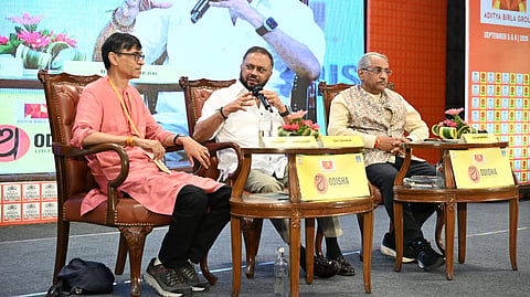 Academic Makarand R Paranjape, Ravi Shankar, and author Ratan Sharda (from left to right)