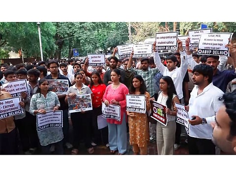 ABVP protest erupts over Satya Niketan building collapse in Delhi