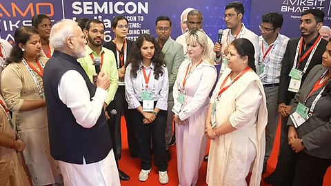 PM Modi interacts with participants at SEMICON India 2026