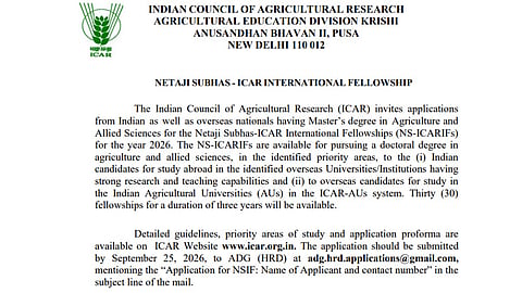ICAR Netaji Subhas International Fellowship 2026