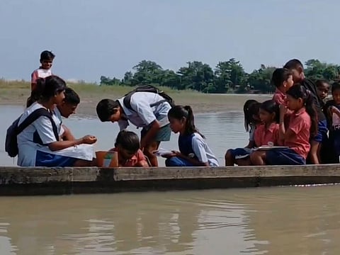 Dhemaji students risk boat journey across river to get to school