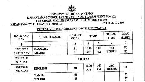Karnataka 2nd PUC Time Table 2027 Released
