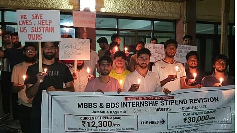 J&K medical interns hold candlelight protest