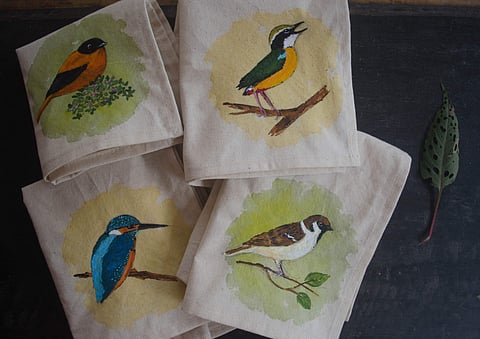 Some of the bags that Sethi hand-painted herself