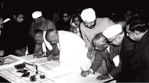 The signing of the Constitution of India (Pic: PTI)