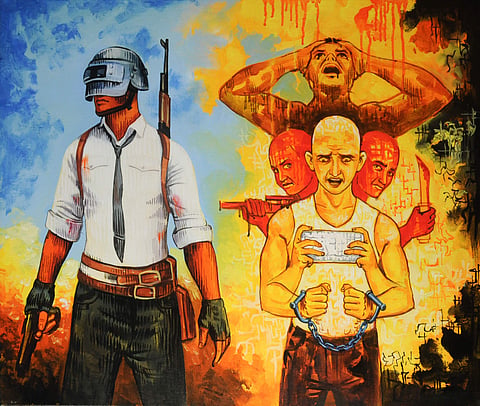 Anil Kumar's painting on PUBG will be exhibited in Bengaluru (Pic: Anil Kumar)