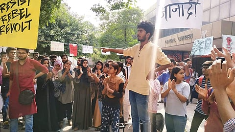The students during their protest over the last few days